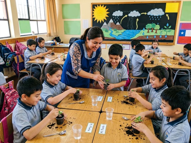 Profesora enseñando educación ambiental